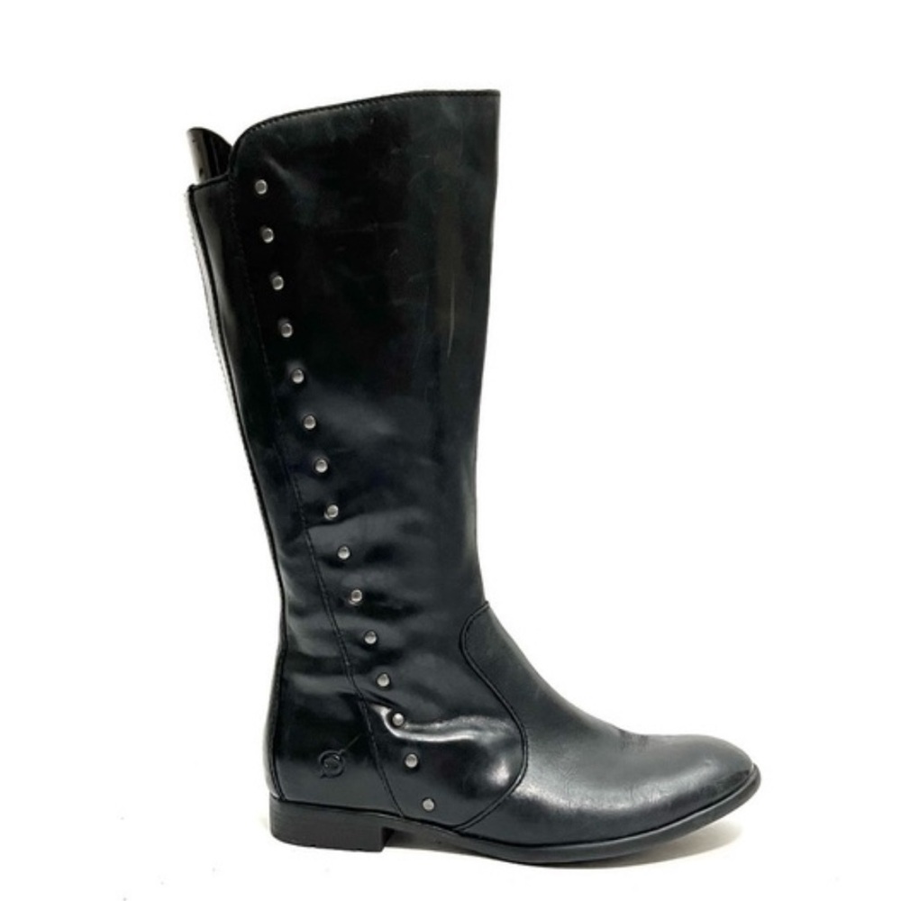 Born Silver Rivet Biker Black Leather Studded Knee-High Boots Women’s Size 11M